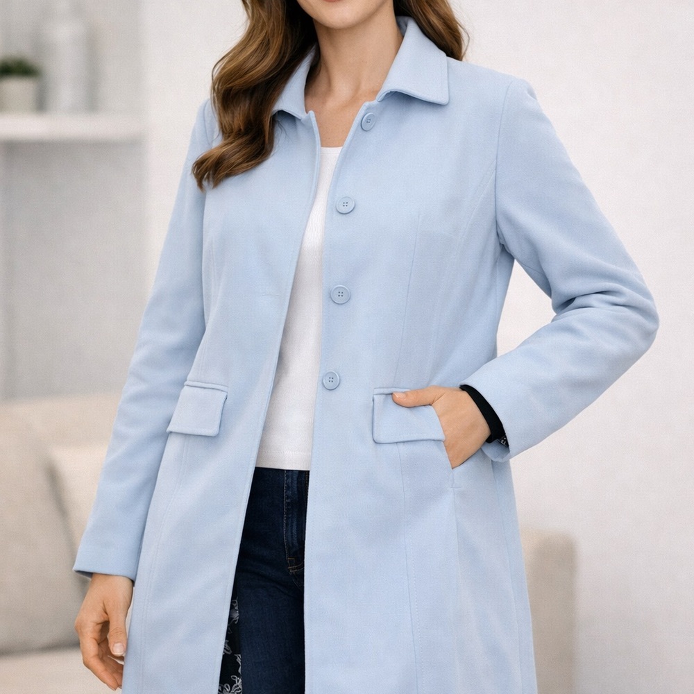 Emma James Light Blue Tailored Coat Floral Lined Size 14